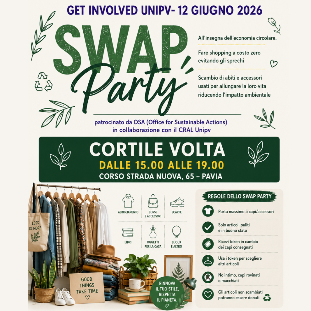 Swap Party: sostenibilità, condivisione e partecipazione attiva con “Get Involved UNIPV”